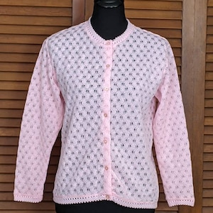 Vintage 1960&#39;s Dayne Taylor Ballerina Pink Acrylic Cardigan - Made in Japan - Medium
