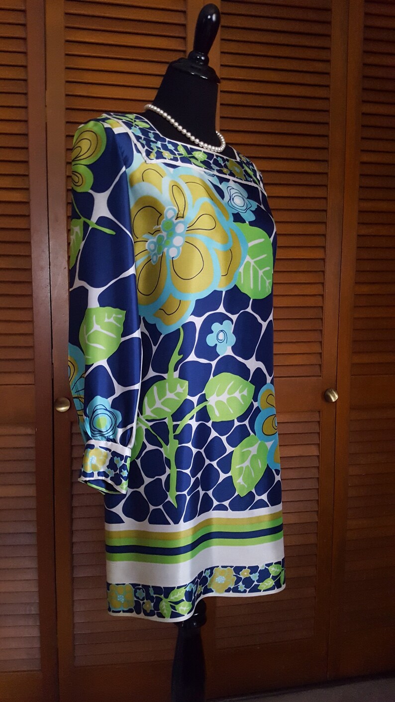 Vintage Flower Power Border Print Sheath Dress Size 8