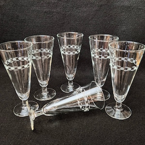 Vintage Mid-Century Etched Glass Pilsner Beer Glasses - Set of 6