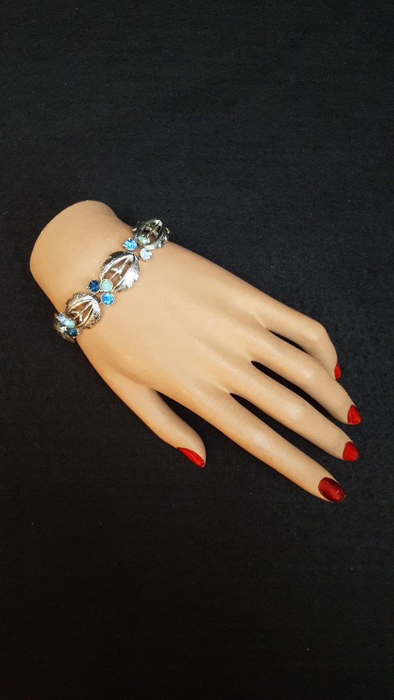 Vintage Signed Coro Silver-Tone Bracelet With Blue