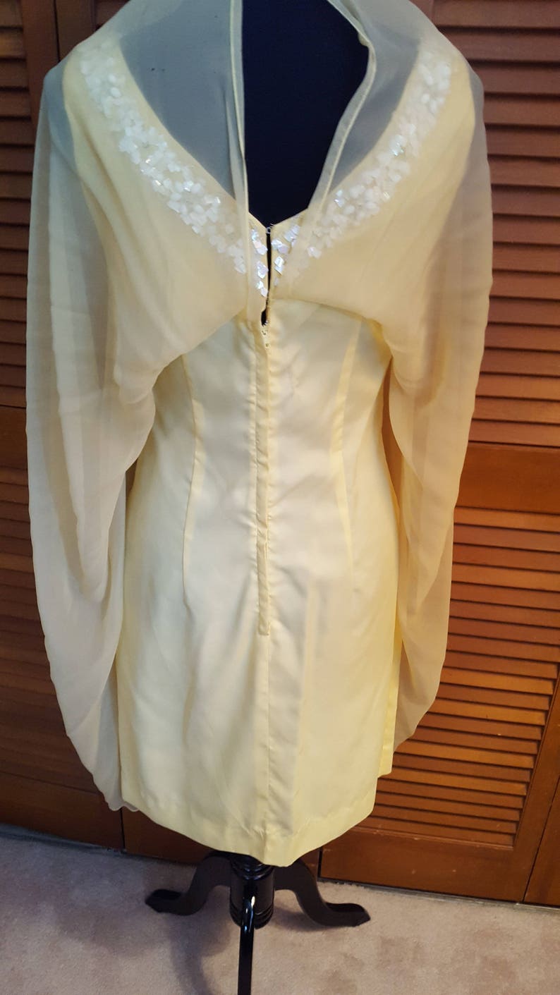 Size 6-8 Vintage 1960/'s Yellow Chiffon Float Cocktail Dress with Sequin Trim
