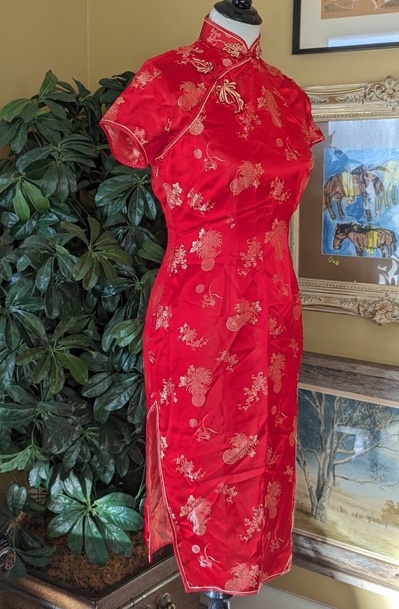 Vintage Solz Squirrel Red Satin Cheongsam Dress -… - image 3