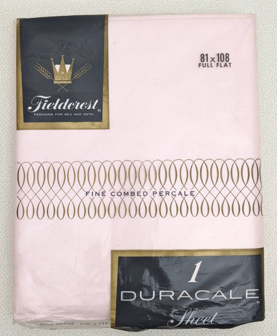 Choice of One Vintage NOS Fieldcrest Duracale Cotton Percale Full Size Flat Bed Sheet - Pink - (Mint Green and Yellow Sold Out)