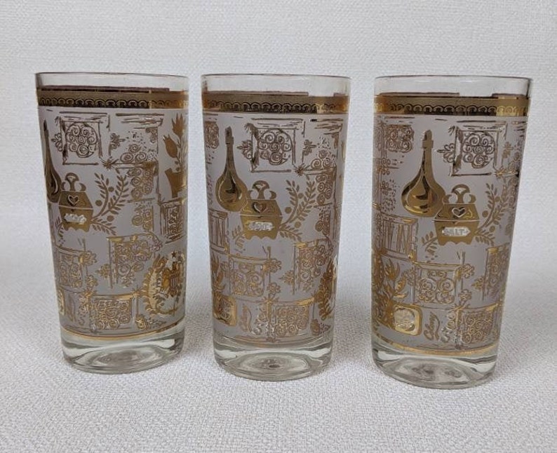 Vintage 1960's Frosted Glass Tumblers With Gold Early | Etsy