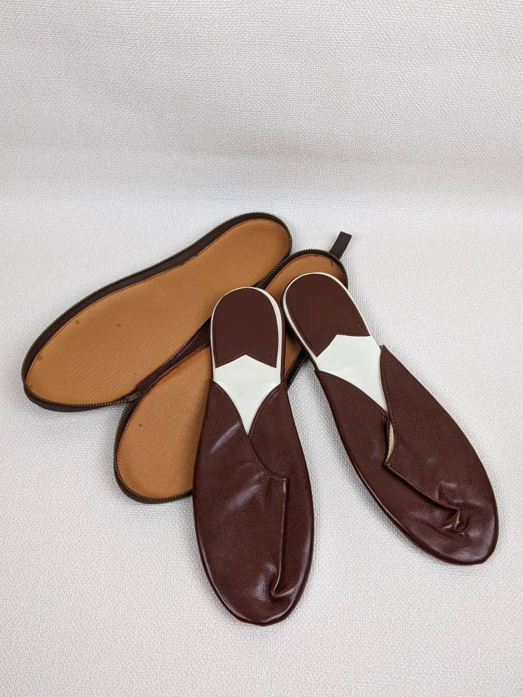 Mens leather travel slippers cheap with pouch