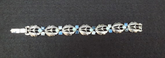 Vintage Signed Coro Silver-Tone Bracelet With Blu… - image 5