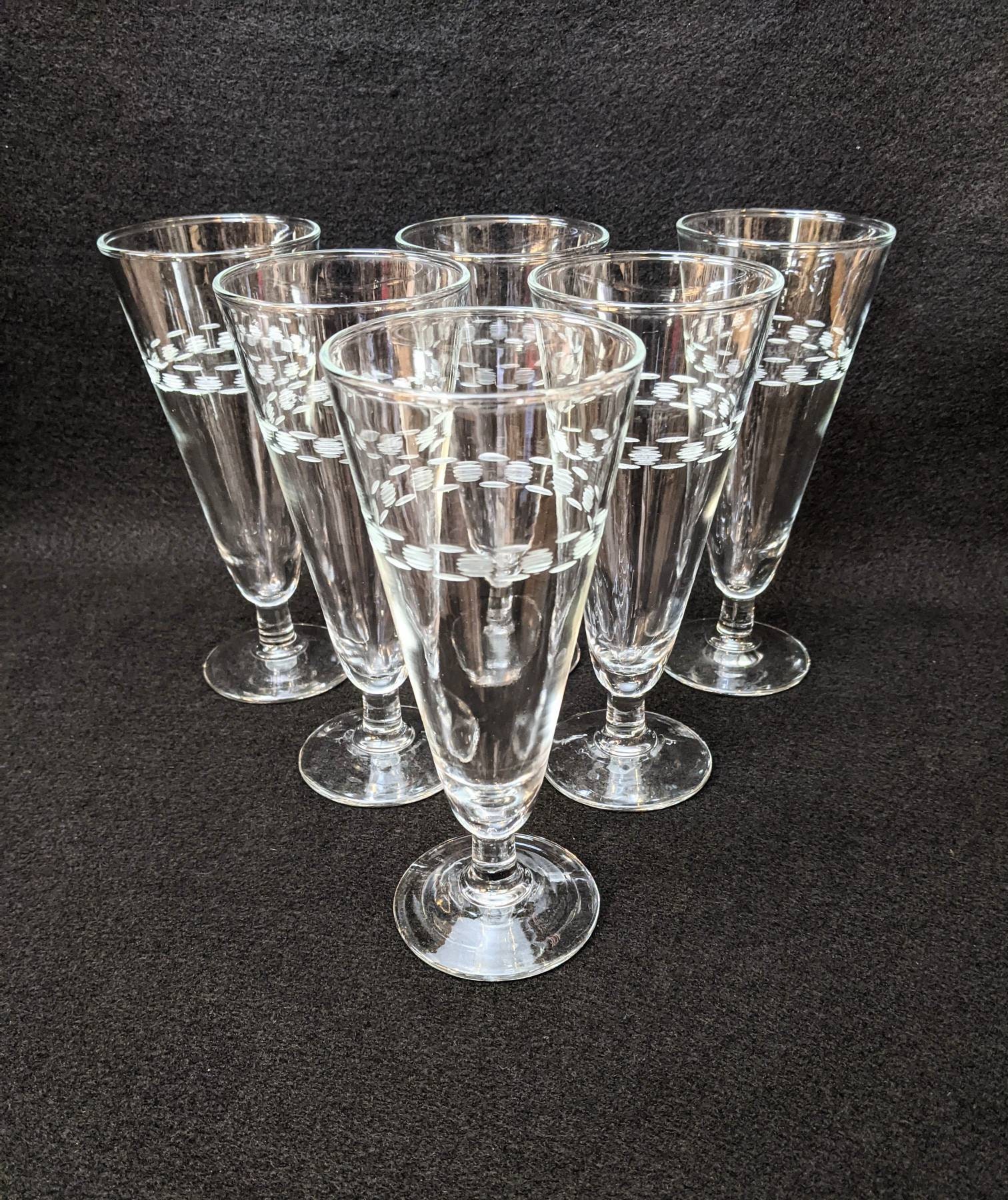 Vintage Midcentury Etched Glass Pilsner Beer Glasses Set of Etsy