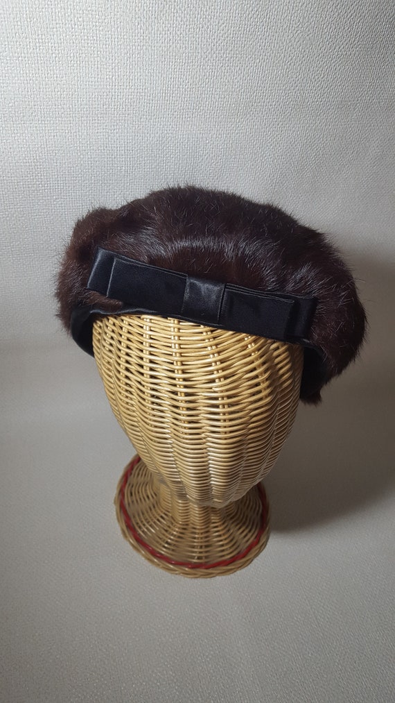 Vintage 1960s Deep Brown Natural Fur Hat - Modifi… - image 2