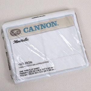 Vintage 1990&#39;s Cannon Monticello NOS Twin Flat Sheet - White Poly Cotton Blend