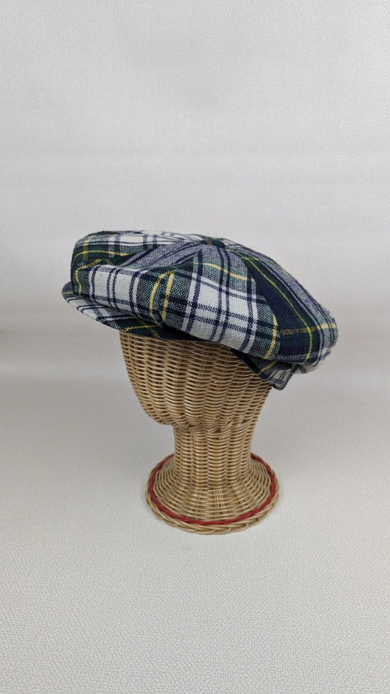 Vintage Town Talk Navy and Green Tartan Flat Cap -