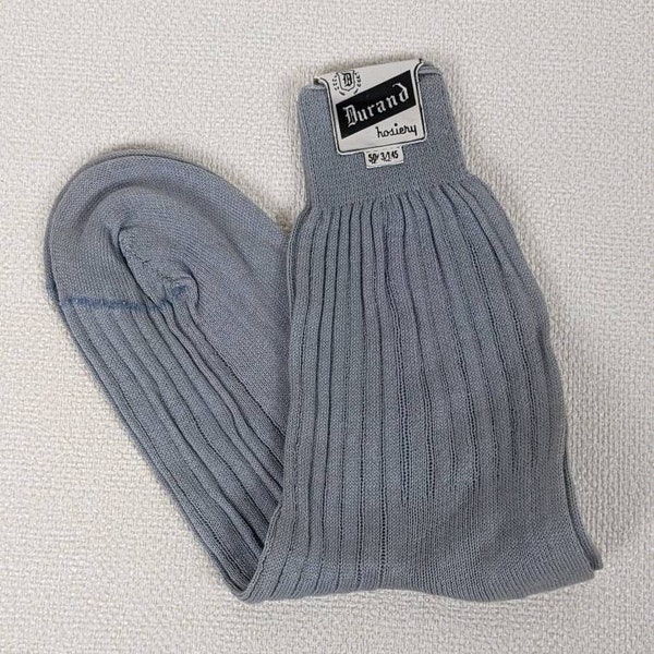 Vintage Pair NOS Durand Cotton Ribbed Men's Socks -Medium Gray - Size 12