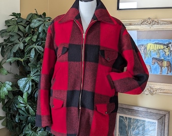 Vintage Soo Woolen Mills Red Buffalo Plaid Wool Hunting Jacket