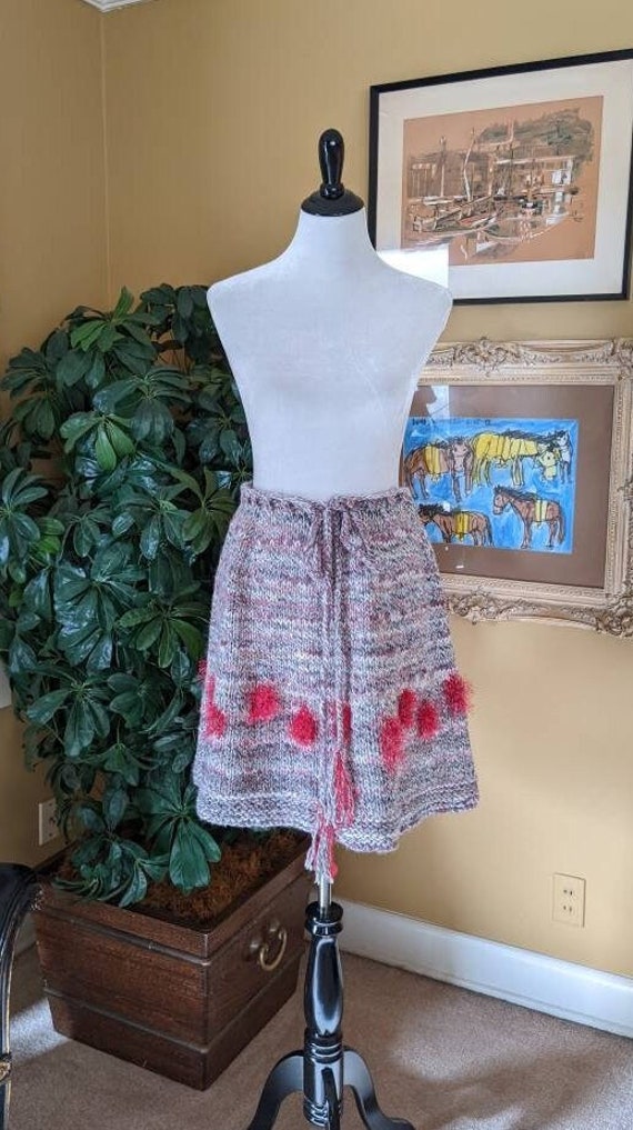 Vintage Handcrafted Knit Drawstring Waist Skirt - 