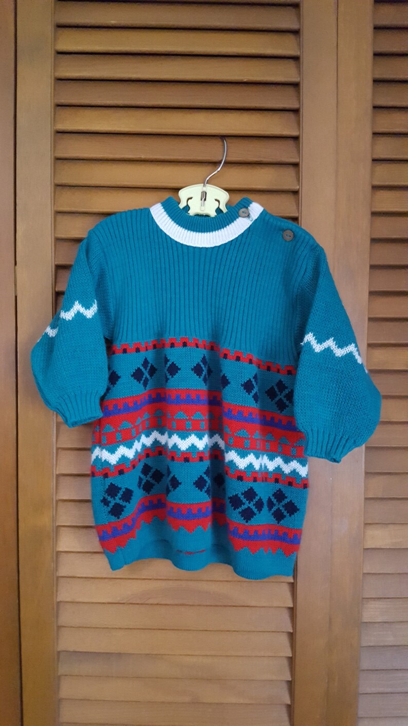 Vintage 1980s Child/'s Acrylic Sweater Dress Size 24 Mo.