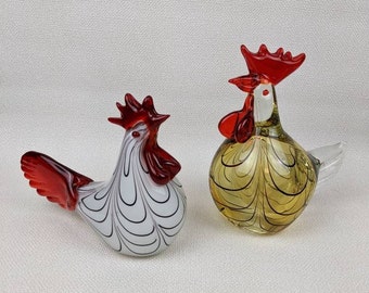 Your Choice - Hefty Vintage Hand-Blown Art Glass Rooster or Hen - Murano-Style