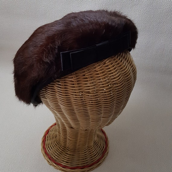 Vintage 1960s Deep Brown Natural Fur Hat - Modifi… - image 4