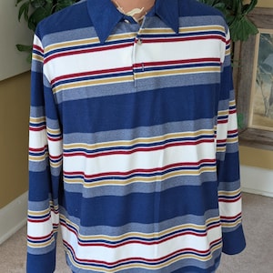 Vintage Brushed Knit Velour Long Sleeve Polo Shirt - X-Large