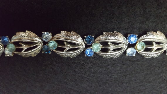 Vintage Signed Coro Silver-Tone Bracelet With Blu… - image 4