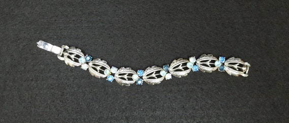 Vintage Signed Coro Silver-Tone Bracelet With Blu… - image 2