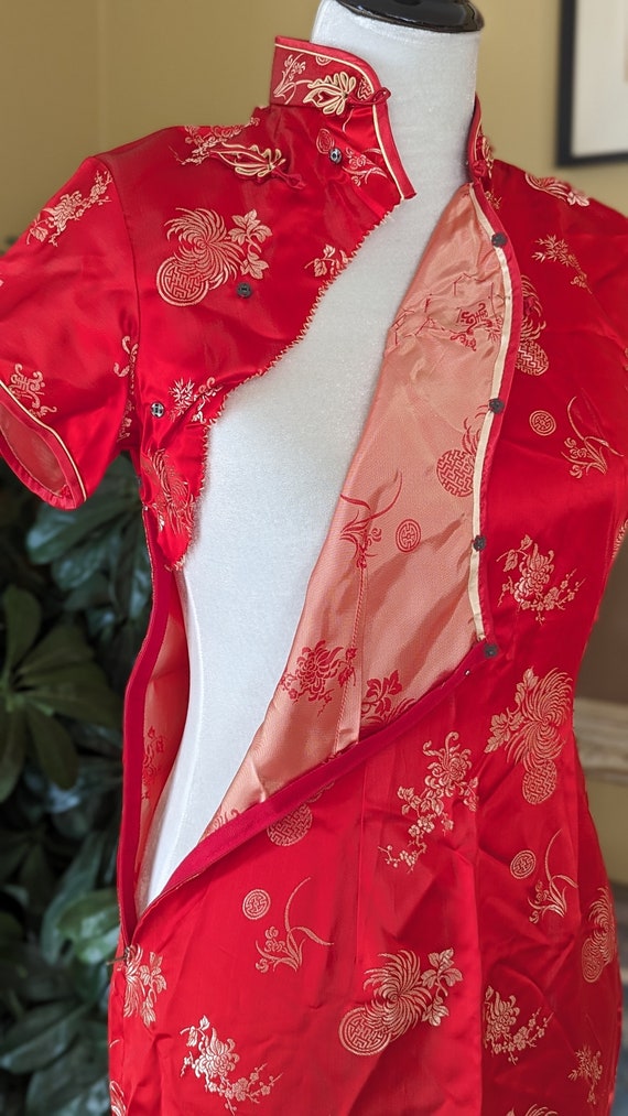 Vintage Solz Squirrel Red Satin Cheongsam Dress -… - image 8