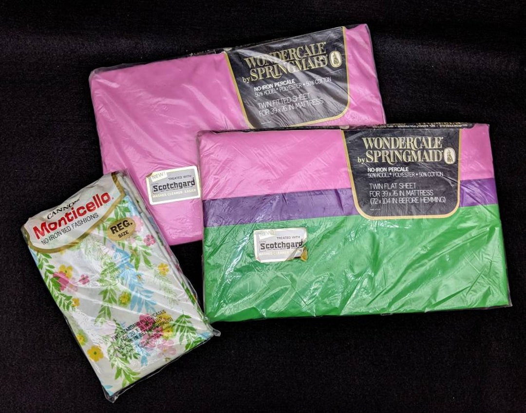 Vintage Springmaid Wondercale Twin Sheet Set Hot Pink, Purple and