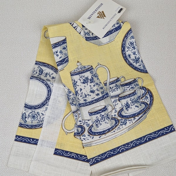 Vintage Winterthur Blue and White China Souvenir Linen Tea Towel - Dish Towel - NOS - Stevens Linen Assoc.