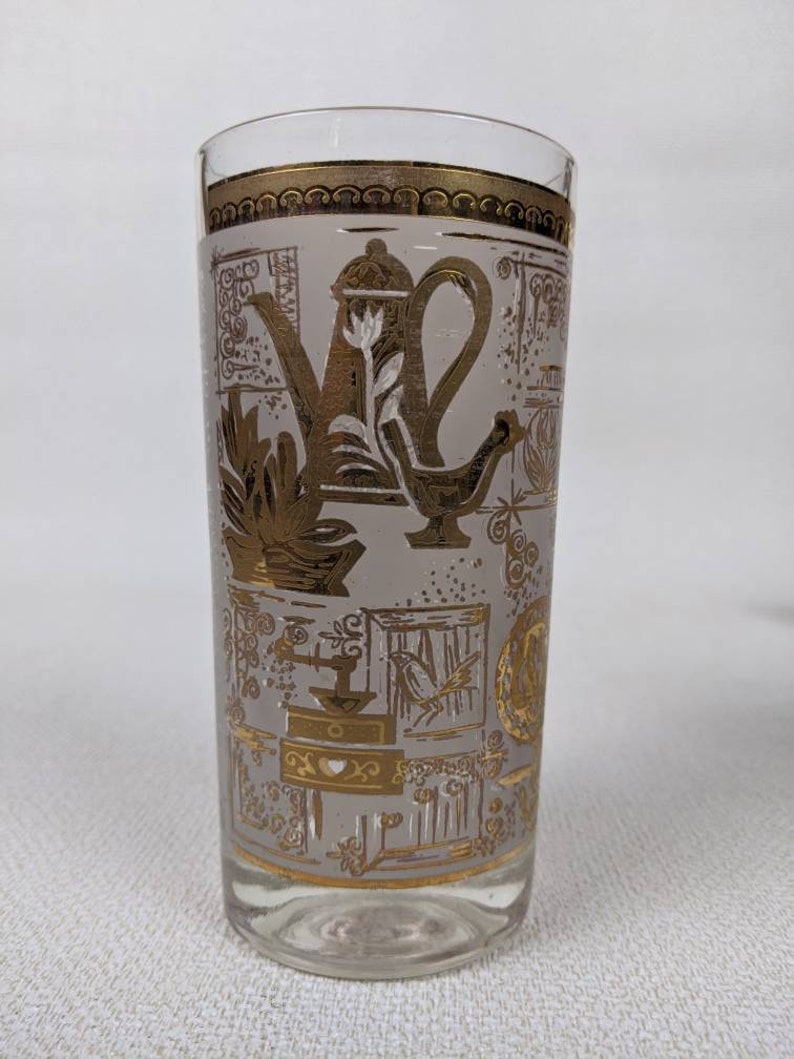 Vintage 1960's Frosted Glass Tumblers With Gold Early | Etsy