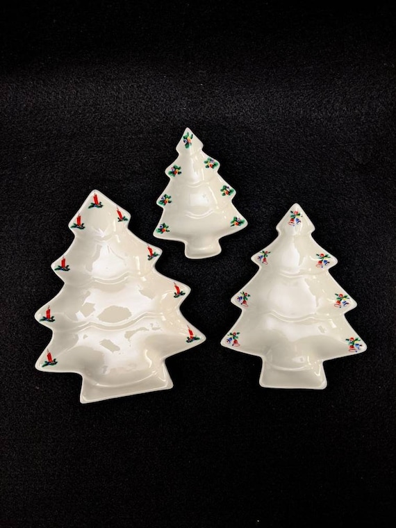 Vintage Trio Ceramic Mold Christmas Tree Candy Dishes Decal Etsy