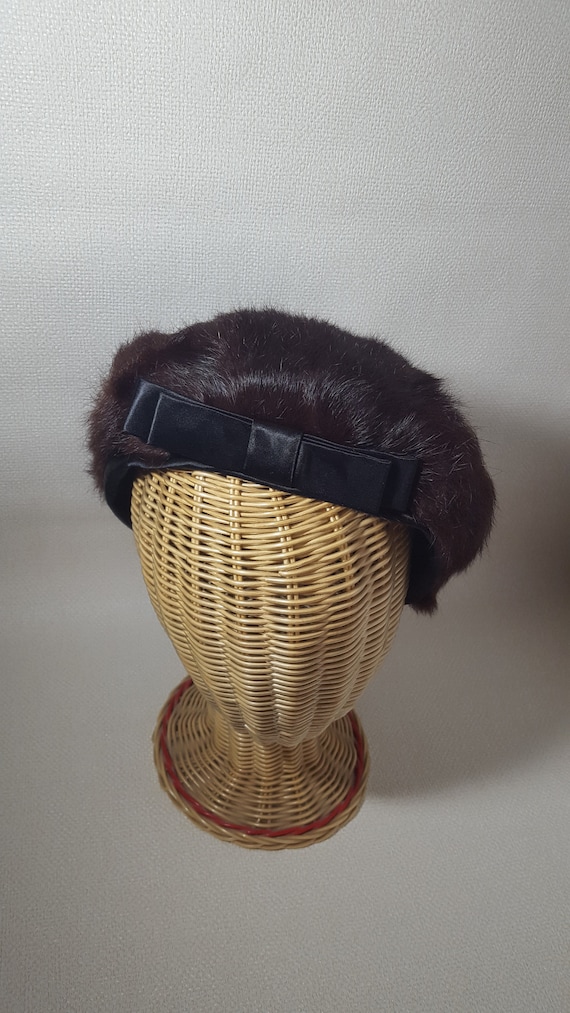 Vintage 1960s Deep Brown Natural Fur Hat - Modifie