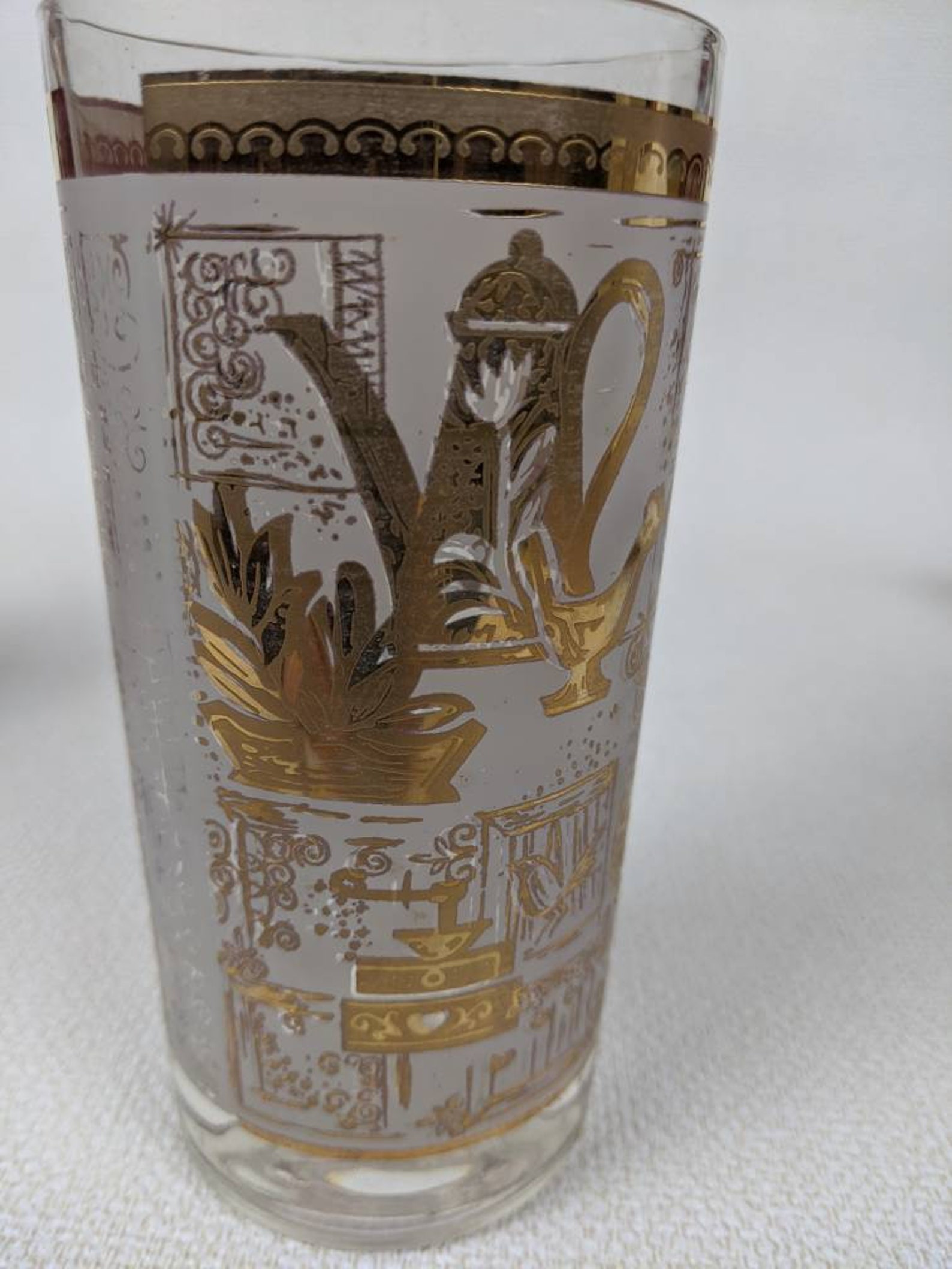 Vintage 1960's Frosted Glass Tumblers With Gold Early | Etsy
