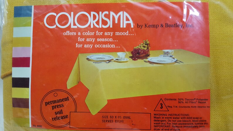 60 x 86 Oval Vintage NOS Colorisma Tablecloth by Kemp /& Beatley Harvest Gold