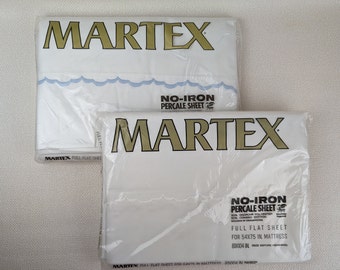 Choice of One Vintage NOS Martex No-Iron Percale Full Size Flat Bed Sheet -Embroidered Scallop Border