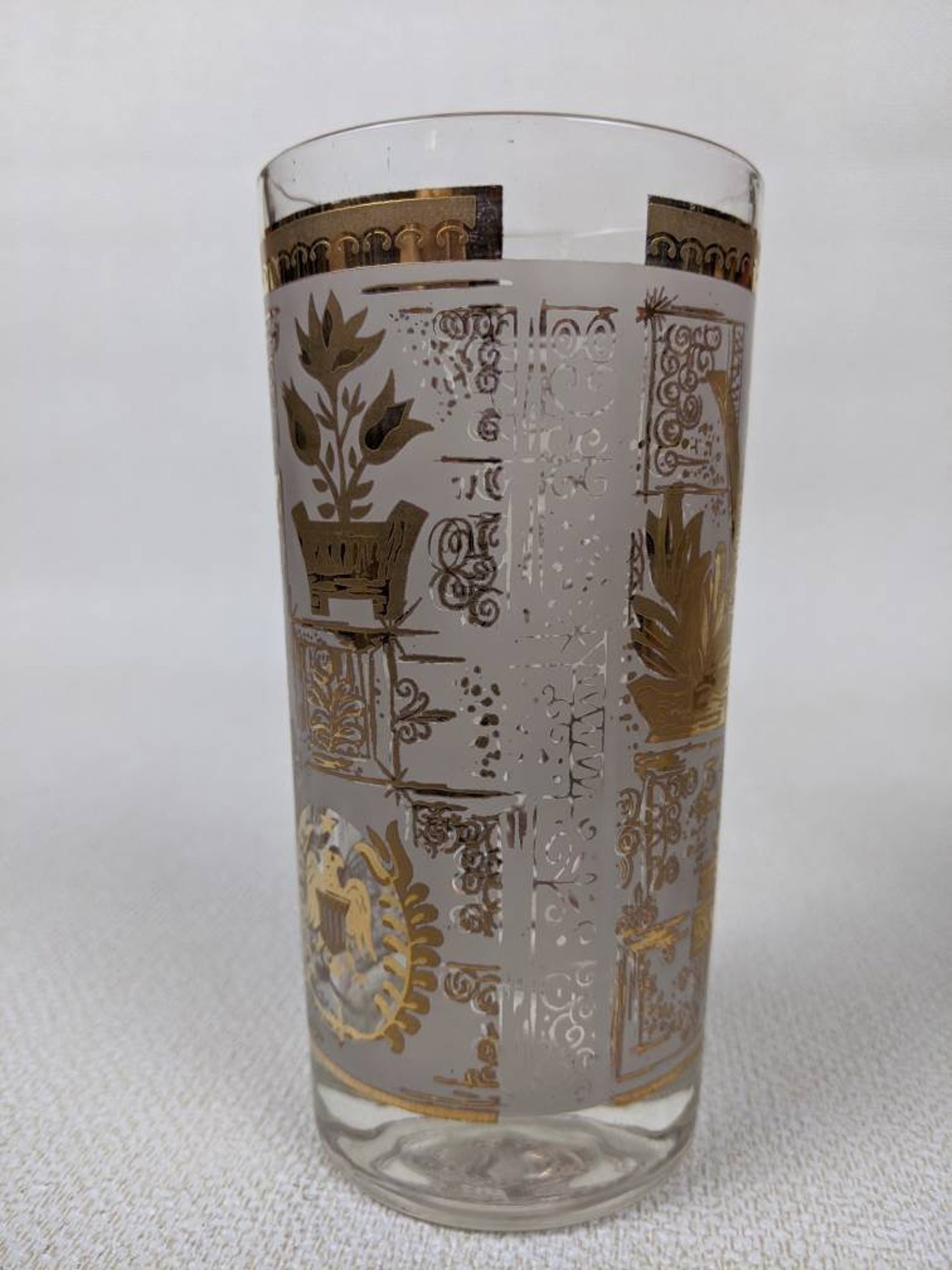 Vintage 1960's Frosted Glass Tumblers With Gold Early | Etsy