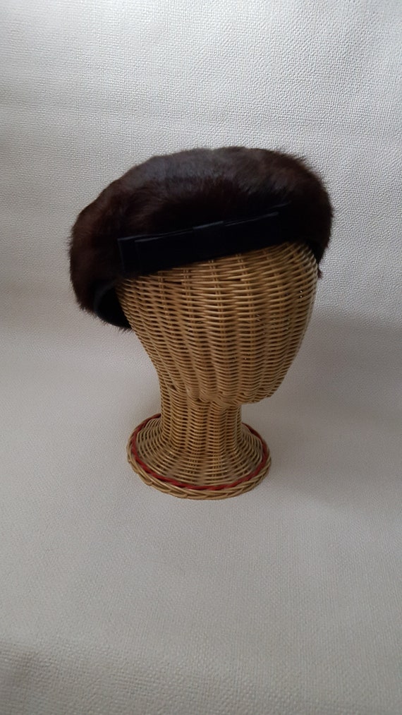 Vintage 1960s Deep Brown Natural Fur Hat - Modifi… - image 3