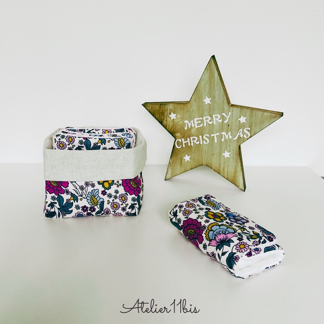 Lingettes Lavables en Fibres de Bambou Extra Douces, X7 et Sa Panière Assortie .liberty Violet