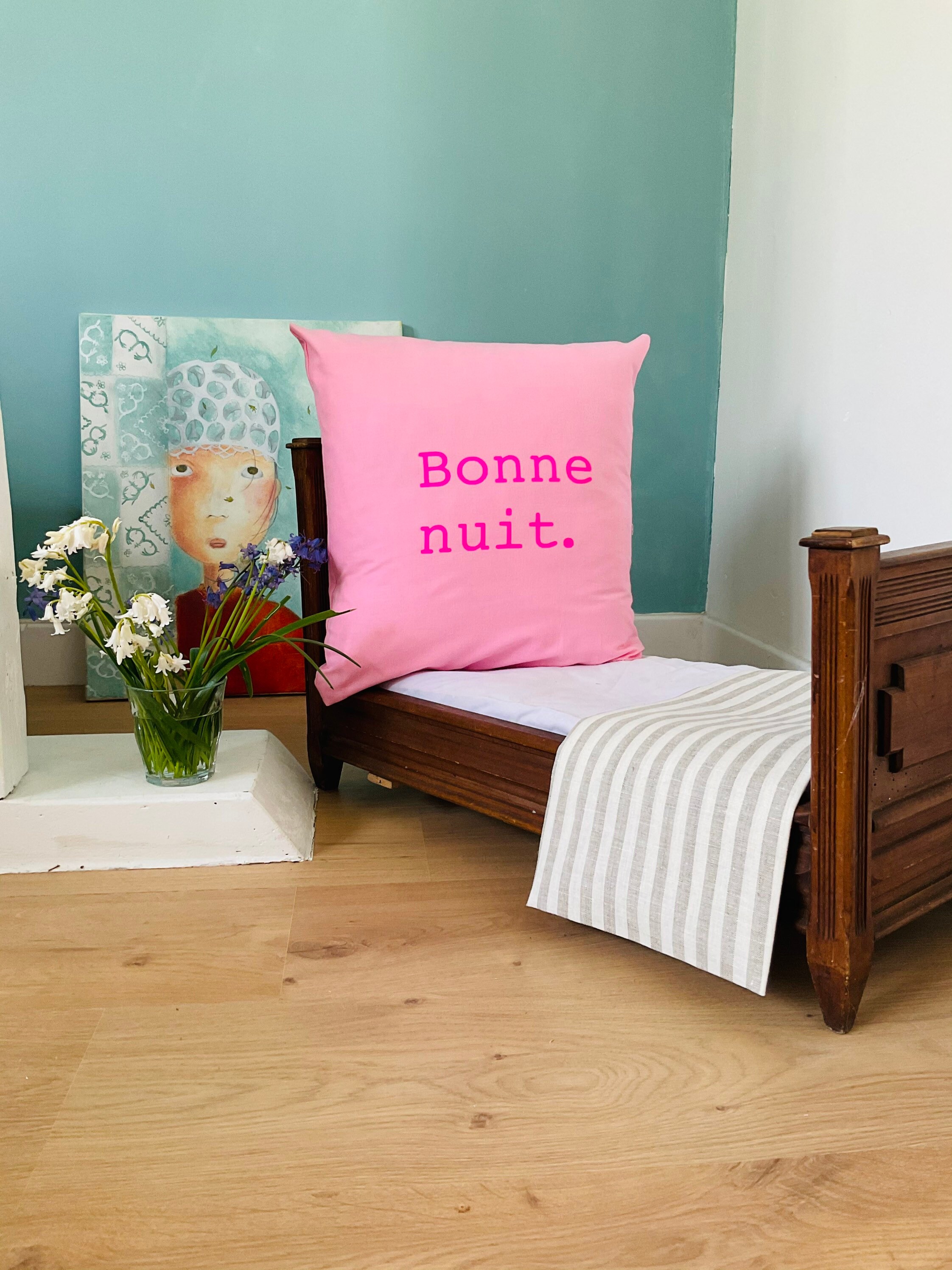 Coussin Décoratif, Coussin Message en Coton Rose .avec Le Suivant bonne Nuit .déhoussable.40cmx40 cm