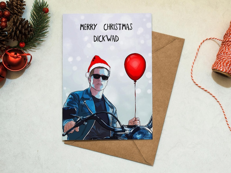 Merry Christmas version of the Terminator card variation with festive design