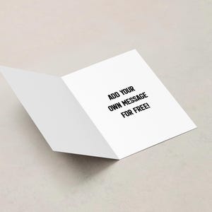 Inside of birthday card showing text “Add your own message for free” - example of custom personalisation area
