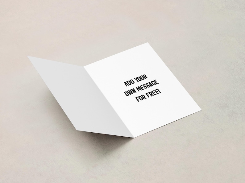 Inside of birthday card showing text “Add your own message for free” - example of custom personalisation area
