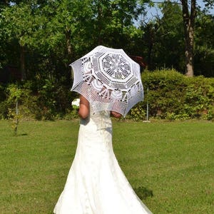 Crocheted wedding umbrella