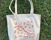 Be Kind To All Kinds (Rust) Organic Tote Bag | cottage core | Canvas Bag | Market Tote | Grocery Bag | butterfly, be kind,