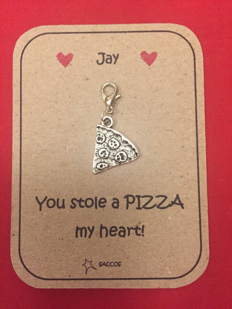 Anniversary Gift For Him Her Personalised Key ring Clip Charm Pizza Saccos