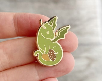 Acorn hoarding tiny dragon - Tiniest Hoard - Hard enamel pin