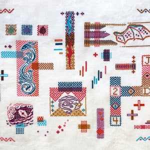 Dragon Fragments Counted Cross Stitch Pattern - Fantasy Sampler Pattern - DIGITAL