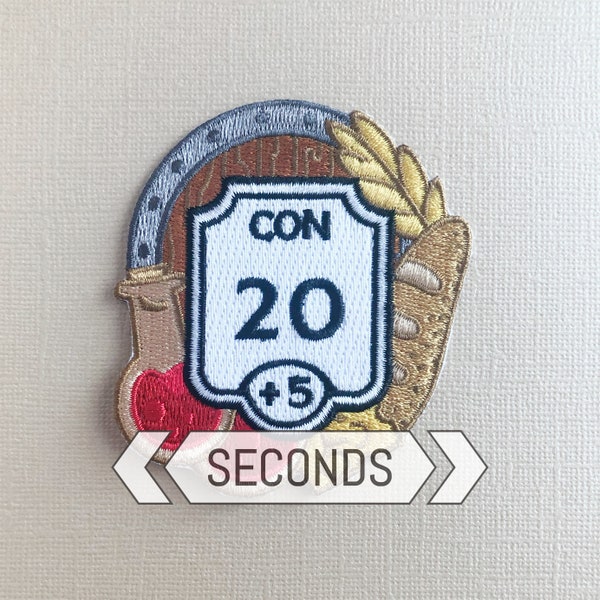 SECONDS CON +5 Constitution Ability Score Patch - Iron on Embroidered Patch