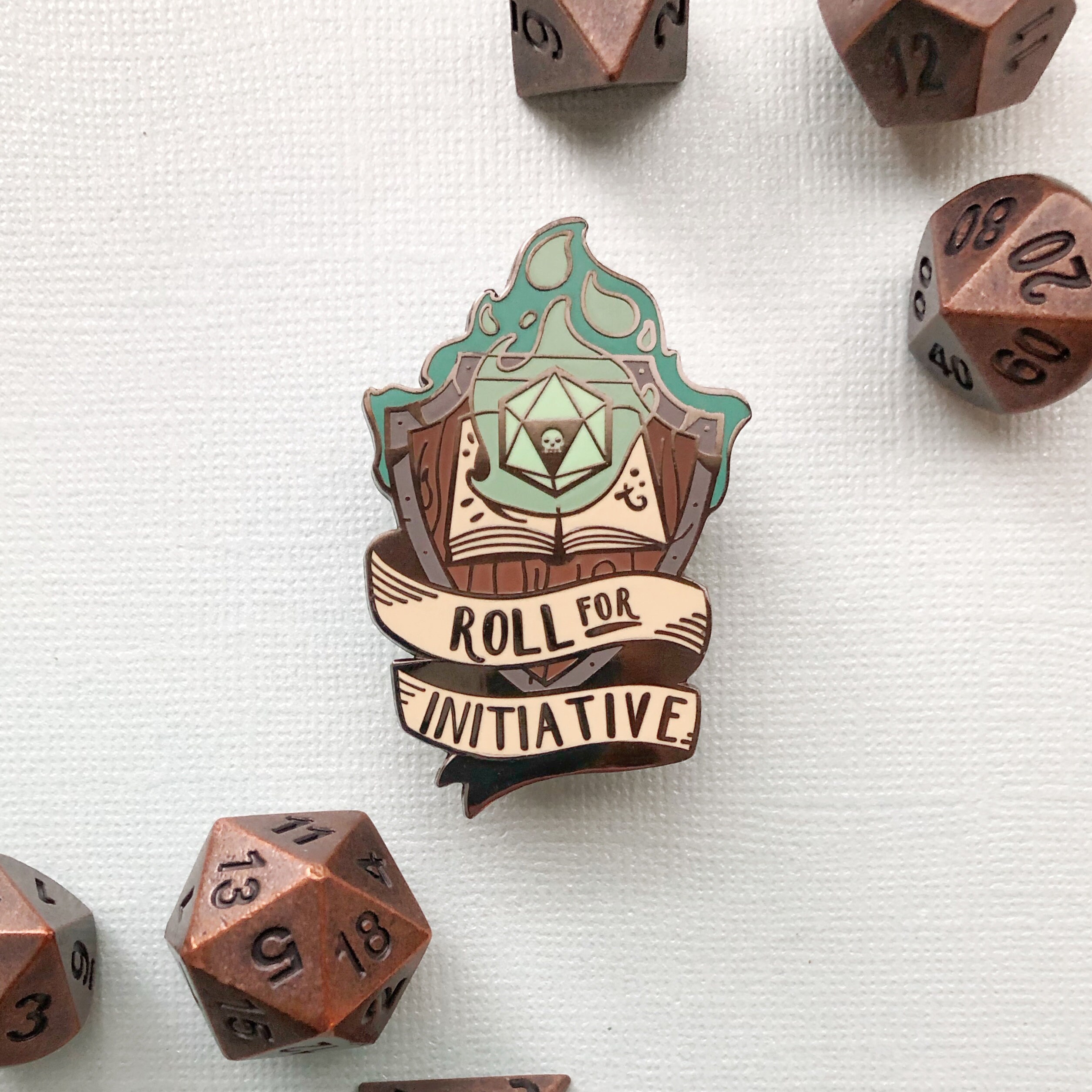 Roll for Initiative enamel pin - Green Flame - Hard enamel pin