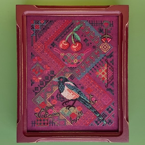 Geteld kruissteekpatroon kersen-ekster - DIGITAAL