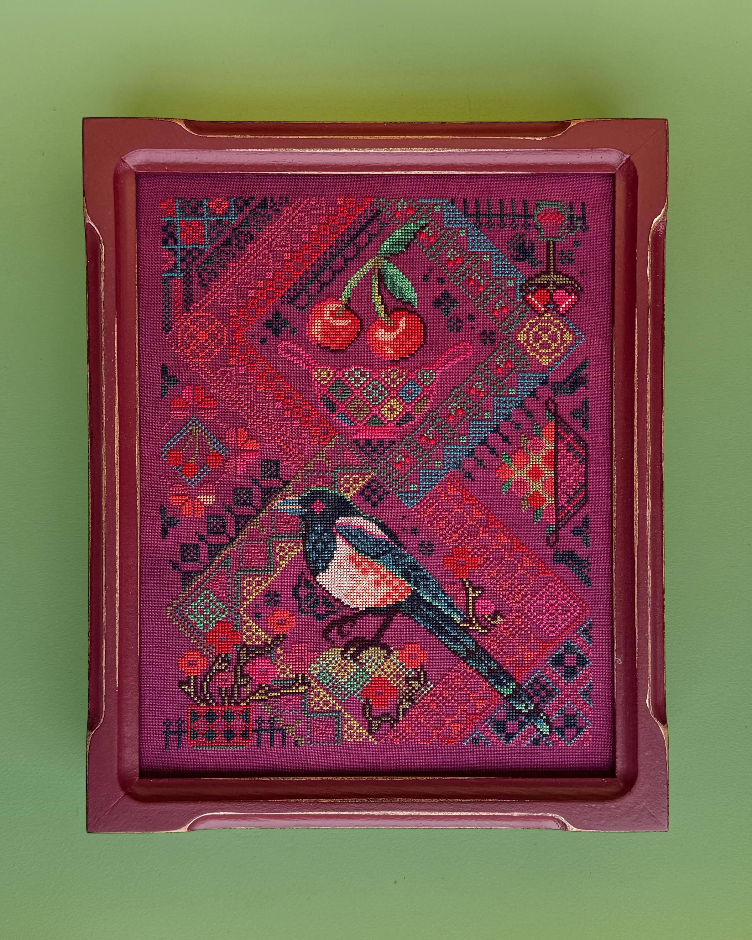 THOMAS MAGPIE　pattern intarsia【2233708】 Cherry Magpie Counted Cross Stitch Pattern (digital Download