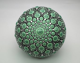 Small Dot Mandala Stone | Pastel Green Dot Art | Mandala Art | Painted Stone