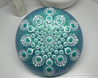 Resin Dot Mandala Stone | Turquoise Blue Dot Art | Mandala Art | Painted Stone